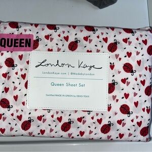 London Kaye Queen Sheet Set - Red and Black Ladybug Design